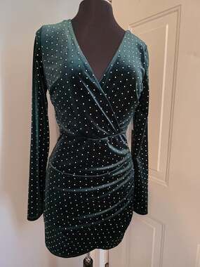 Crystal Doll Juniors Green Velvet Bodycon Dress Rhinestone Embellished Size M